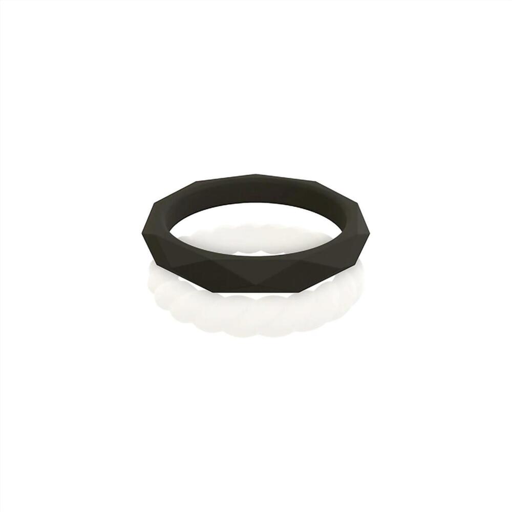NEW QALO women's stackable silicone wedding ring set in white black